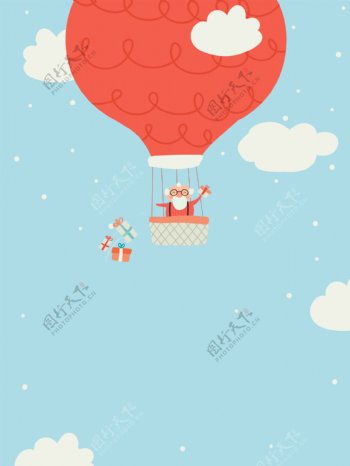 卡通乘坐热气球冒险老人广告背景