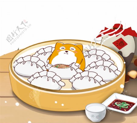 卡通食物蒸饺元素