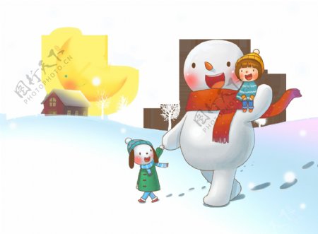 圣诞雪地雪人元素设计