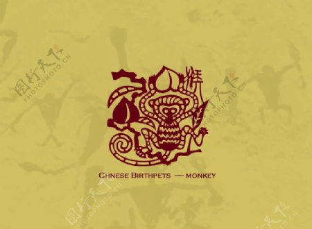 中国风剪纸十二生肖猴