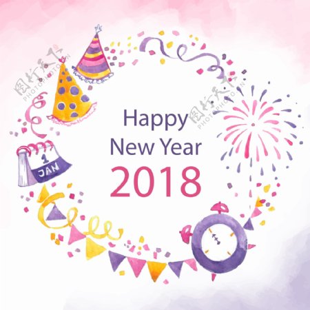 手绘2018粉红新年文字素材