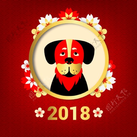 传统中国小狗新年海报