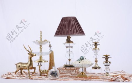 纯铜小鹿摆件水晶装饰烛台