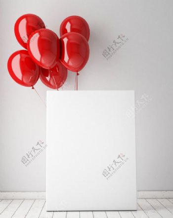 红色气球与画板海报