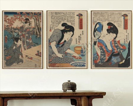 中式古风侍女餐厅装饰画