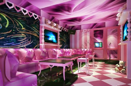 室内设计3D效果图粉色系KTV包间庆祝派