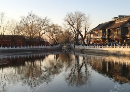 北京后海冬天黄昏