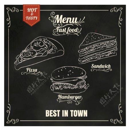 线条绘美味的汉堡插画