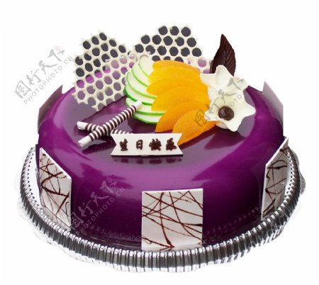 紫色巧克力片生日蛋糕元素