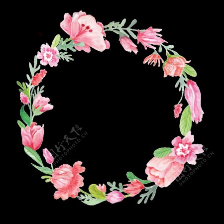 清新粉色花苞手绘花环装饰元素