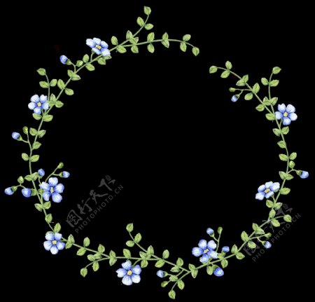 小清新浅蓝色小花手绘花环装饰元素