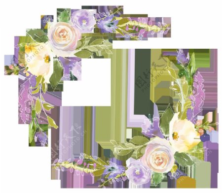 水彩紫色婚礼卡片花纹PNG透明素材