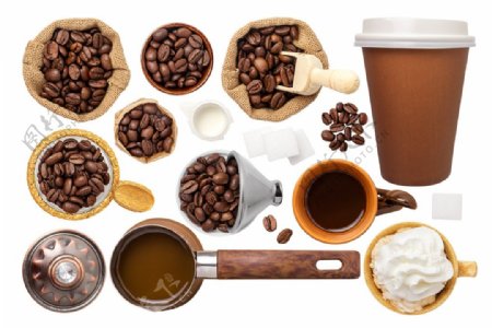 咖啡咖啡豆收获种子奶茶奶油甜点食物素材