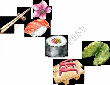 清新简约寿司日式料理美食装饰元素