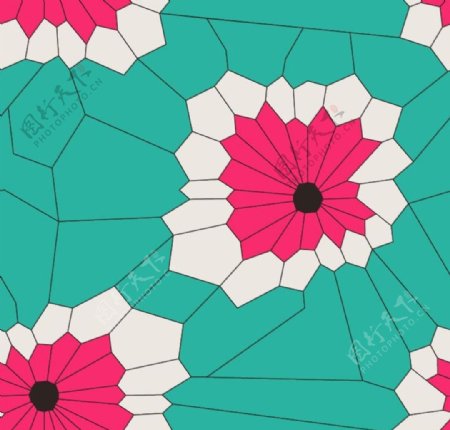 几何元素格仔彩色花卉矢量图案