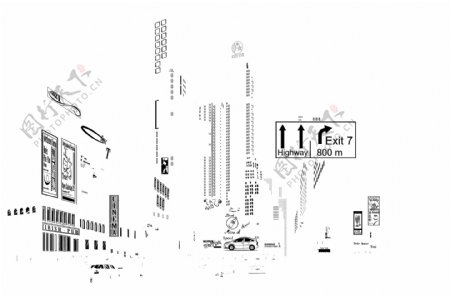 黑白艺术城市建筑插画