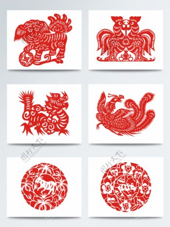 中国红传统动物剪纸