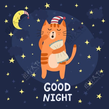 晚安小猫图案背景