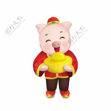 春节新年猪年卡通生肖猪传统喜庆元宝拜年