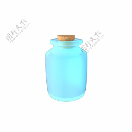 蓝色玻璃透明瓶子漂流瓶木塞装饰图案