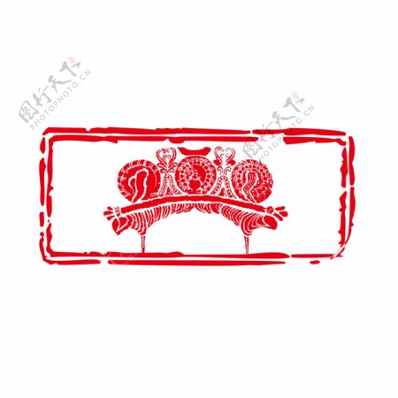 红色传统中国风瓦当屋檐印章元素