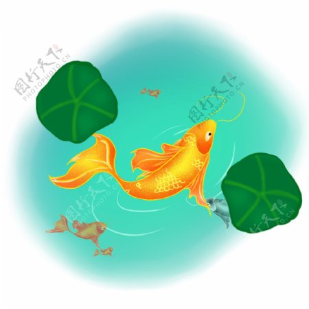 锦鲤池塘戏水鲤鱼手绘插画元素
