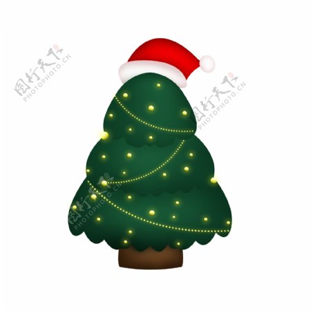 圣诞节装饰素材红帽子圣诞树卡通发光夜光树