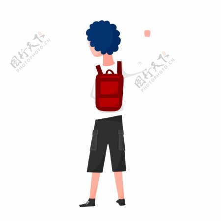 背红色书包的小男孩背影卡通背景