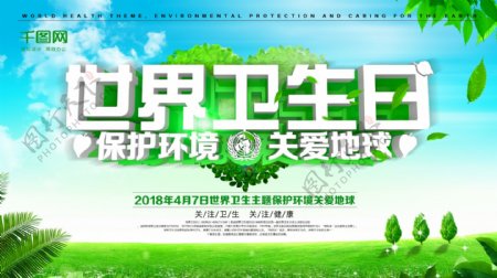 绿色大气世界卫生日公益海报