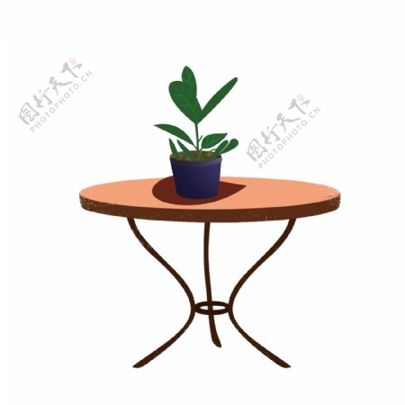 卡通手绘桌子上的一盆植物可商用元素