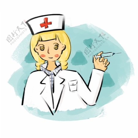 女护士卡通手绘欧美风可爱可商用元素打针
