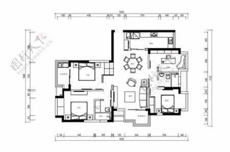 四室两厅户型CAD图纸方案