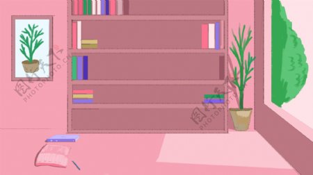 书房书架室内粉色女生装饰