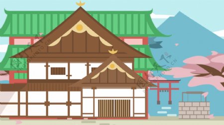 手绘日式房屋广告背景