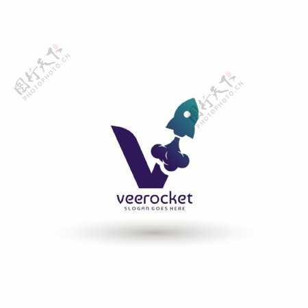 字母v和火箭logo模板