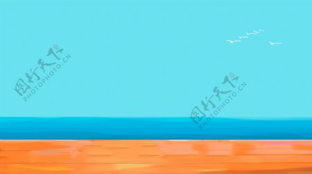 手绘童年大海插画背景设计