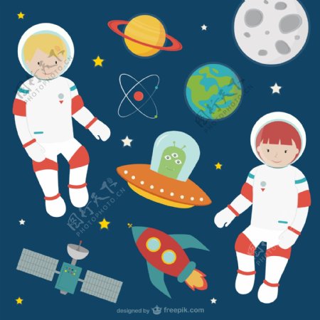童趣太空探险插画矢量素材