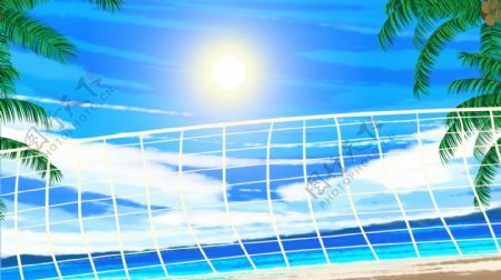 处暑节气海滩排球网背景素材