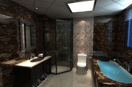 现代简约创意浴缸干湿分离背景墙卫生间