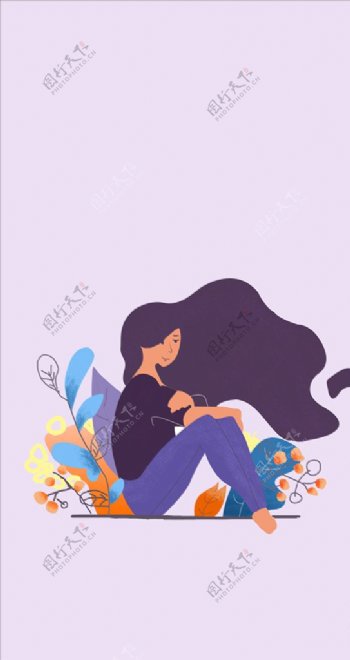 H5紫色女人壁纸插画