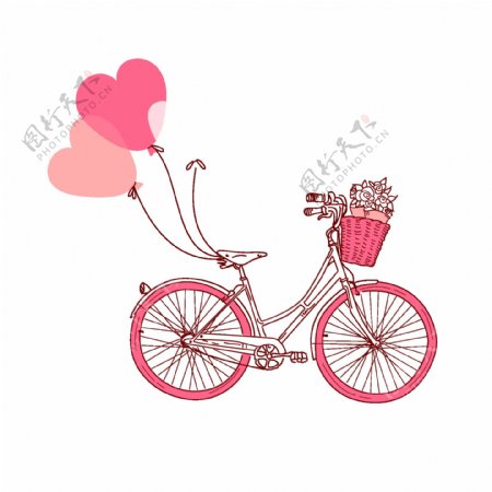 手绘卡通粉色自行车装饰素材