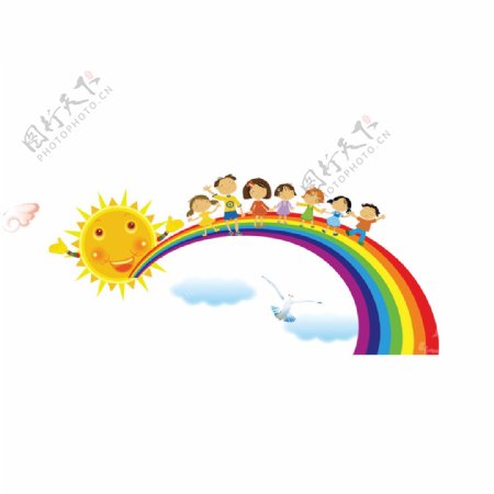 卡通太阳彩虹儿童玩耍png元素