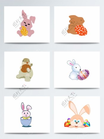 复活节兔子加彩蛋插画配图素材参考psd