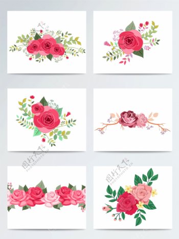 文艺婚礼手绘蔷薇花素材
