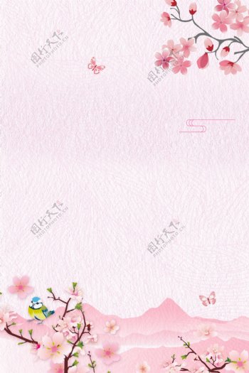 简约粉色花鸟背景素材