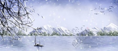 雪景唯美手绘插画