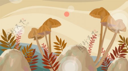 秋季卡通蘑菇背景设计