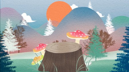 彩色木头蘑菇背景素材