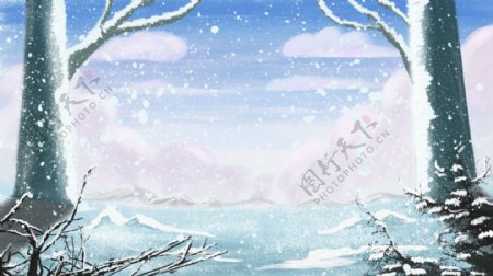 冬天雪景卡通手绘背景设计