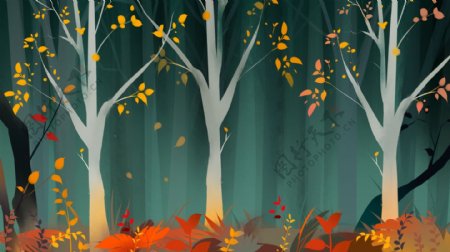 秋渐凉秋天树林树木背景